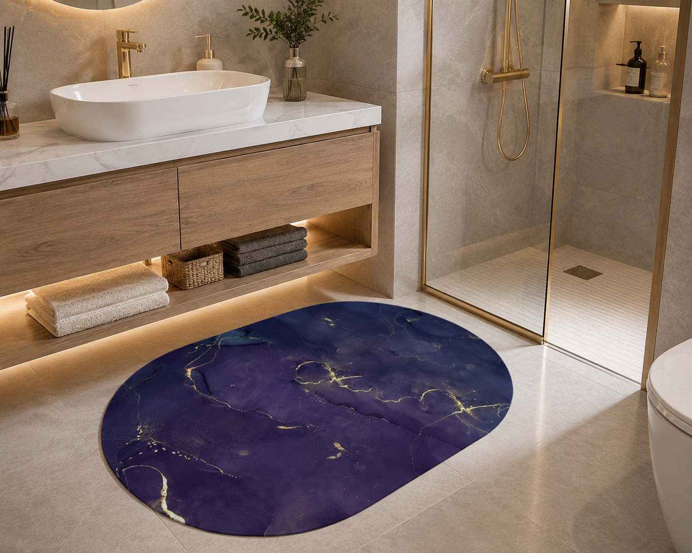 Tapis Ultra Absorbant Marbre Bleu Nuit & Or