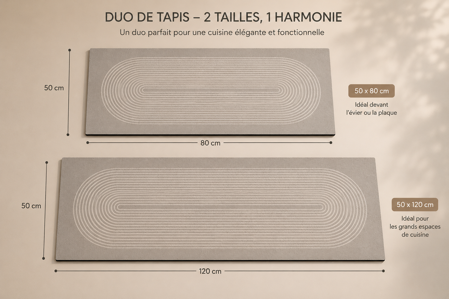 Duo de Tapis Ultra Absorbants – Cuisine & Salle de Bain 50 × 80 cm + 50 × 120 cm